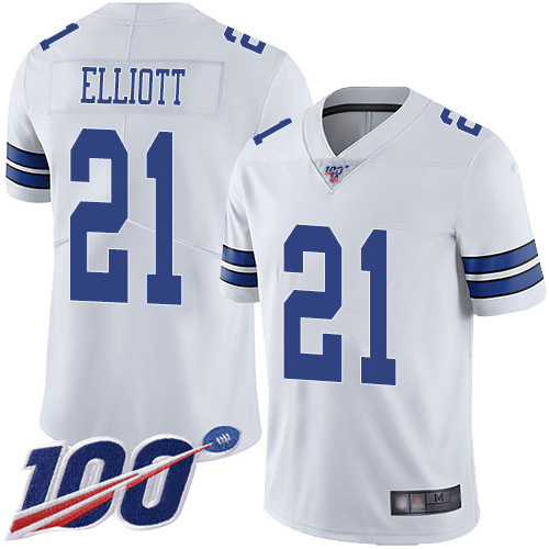 Men Dallas Cowboys Limited White Ezekiel Elliott Road #21 100th Season Vapor Untouchable NFL Jersey